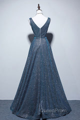 Simple A-Line Blue Long Evening Prom Dresses, Blue Formal Dresses