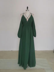 Simple A line Green Chiffon Long Prom Dress, Green Bridesmaid Dress
