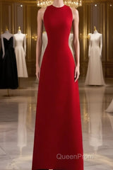 Simple A Line Red Floor Length Open Back Evening Prom Dresses