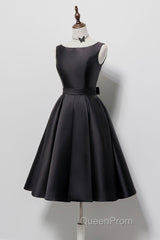 Simple A-Line Satin Black Short Evening Prom Dresses, Black Homecoming Dresses