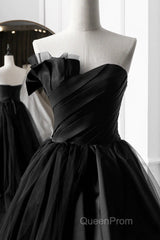 Simple A-Line Satin Strapless Black Long Evening Prom Dresses