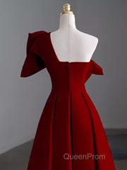 Simple A Line Strapless Red Floor Length Evening Prom Dresses