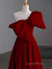 Simple A Line Strapless Red Floor Length Evening Prom Dresses