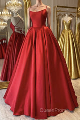 Simple Backless Red Satin Long Evening Prom Dresses, Backless Red Formal Dresses, Red Evening Dresses