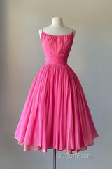 Simple Ball Gown Spaghetti Straps Pink Chiffon Evening Prom Dresses Birthday Outfits
