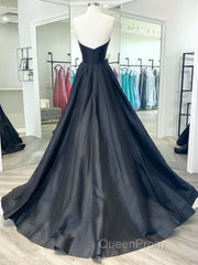 Simple black satin long Evening Prom Dresses, black evening Dresses