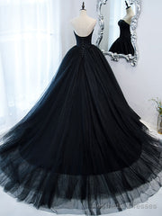 Simple Black Sweetheart Neck Tulle Long Prom Dress, Black Evening Dresses