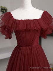 Simple Burgundy A line Long Prom Dresses, Burgundy Bridesmaid Dresses