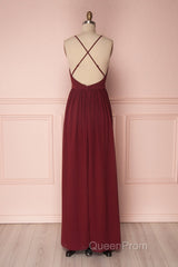 Simple burgundy chiffon long Evening Prom Dresses burgundy formal Dresses