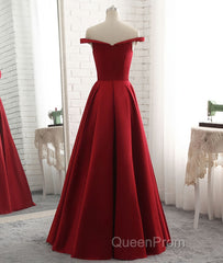 Simple burgundy off shoulder long Evening Prom Dresses, burgundy evening Dresses