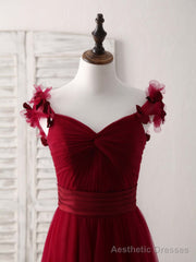 Simple Burgundy Tulle Long Prom Dress Burgundy Bridesmaid Dress
