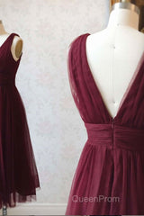 Simple burgundy tulle Evening Prom Dresses tulle burgundy formal Dresses