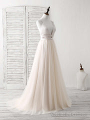 Simple Champagne Tulle Long Prom Dress Tulle Evening Dress