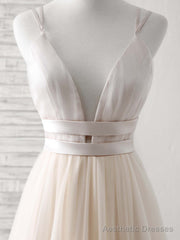 Simple Champagne Tulle Long Prom Dress Tulle Evening Dress