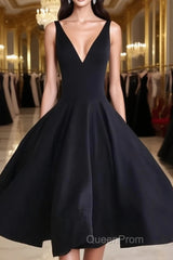 Simple Cute V Neck Short Black Evening Prom Dresses, Cute Black Homecoming Dresses, Graduation Dresses