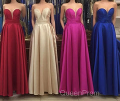 Simple Design Sweetheart Long Satin Evening Prom Dresses