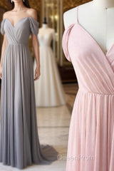 Simple gray chiffon long Evening Prom Dresses chiffon bridesmaid Dresses