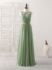 Simple Green Chiffon Long Prom Dress, Green Bridesmaid Dress