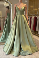 Simple green satin long Evening Prom Dresses, green bridesmaid Dresses