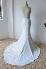 Simple Italian Noodle Strap Satin Mermaid Modern Floor Mopping Wedding Dresses