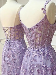 Simple Long Purple Lace Evening Prom Dresses Evening Dresses
