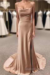 Simple Long Wedding Guest Dresses Sheath Satin Formal Evening Dresses