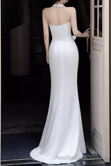 Simple Mermaid Halter Long White Prom Dresses
