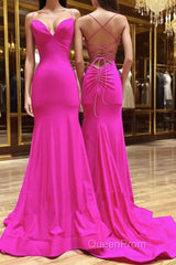 Simple Mermaid Long Evening Prom Dresses, Backless Satin Long Evening Dresses
