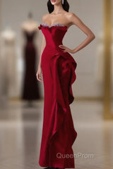 Simple Mermaid Off The Shoulder Neckline Burgundy Sequin Long Party Dresses Evening Prom Dresses
