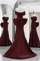 Simple Mermaid Satin Burgundy Long Evening Prom Dresses, Burgundy Long Formal Dresses