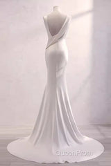 Simple Mermaid Satin White Long Wedding Dresses Brides Dresses