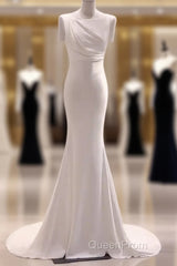 Simple Mermaid Satin White Long Wedding Dresses Brides Dresses