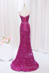 Simple Mermaid Sequin Long Evening Prom Dresses, Sequin Long Evening Dresses