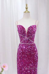 Simple Mermaid Sequin Long Evening Prom Dresses, Sequin Long Evening Dresses