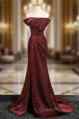 Simple Off Shoulder Burgundy Long Evening Prom Dresses, Burgundy Long Formal Dresses