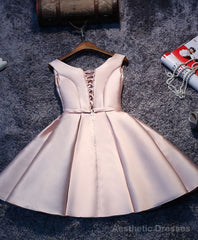 Simple Pink A Line Satin Short Prom Dress, Pink Homecoming Dress