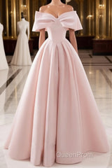 Simple pink satin long Evening Prom Dresses, pink satin evening Dresses