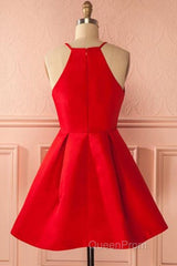 Simple Red Short Evening Prom Homecoming Dresses, Short Red Mini Formal Graduation Evening Dresses