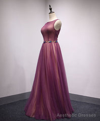 Simple Round Neck Tulle Long Prom Dress, Formal Dress