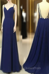 Simple Royal Blue Long Evening Prom Dresses, Backless Evening Dresses