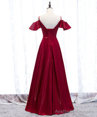 Simple Satin Burgundy Long Prom Dress Burgundy Formal Dress