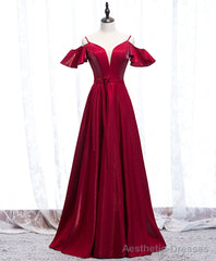 Simple Satin Burgundy Long Prom Dress Burgundy Formal Dress