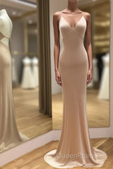 Simple Satin V-Neck Empire Mermaid Evening Prom Dresses