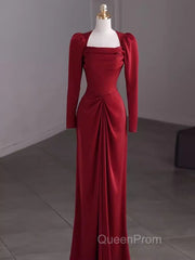 Simple Sheath Long Sleeves Red Evening Prom Dresses Evening Dresses