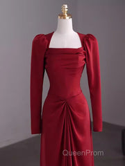 Simple Sheath Long Sleeves Red Evening Prom Dresses Evening Dresses