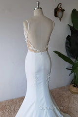 Simple Spaghetti Straps Satin Mermaid Ivory Wedding Dresses Bridal Gown