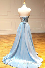 Simple sweetheart blue long Evening Prom Dresses blue long evening Dresses