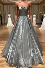 Simple sweetheart neck gray satin long Evening Prom Dresses gray formal party Dresses