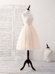Simple Sweetheart Tulle Short Prom Dress Champagne Bridesmaid Dress