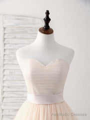 Simple Sweetheart Tulle Short Prom Dress Champagne Bridesmaid Dress